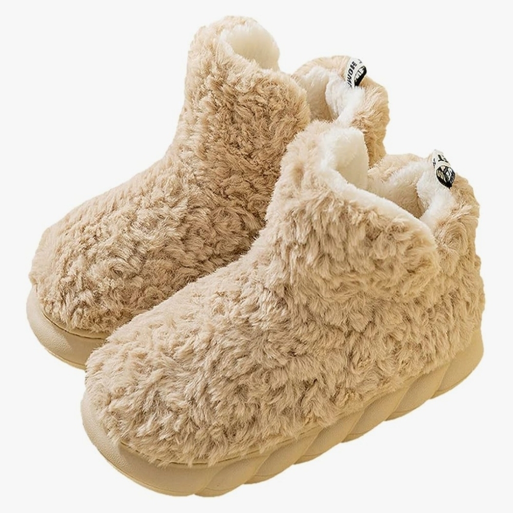 Cozy Tan Ankle Platform Fuzzy Slippers